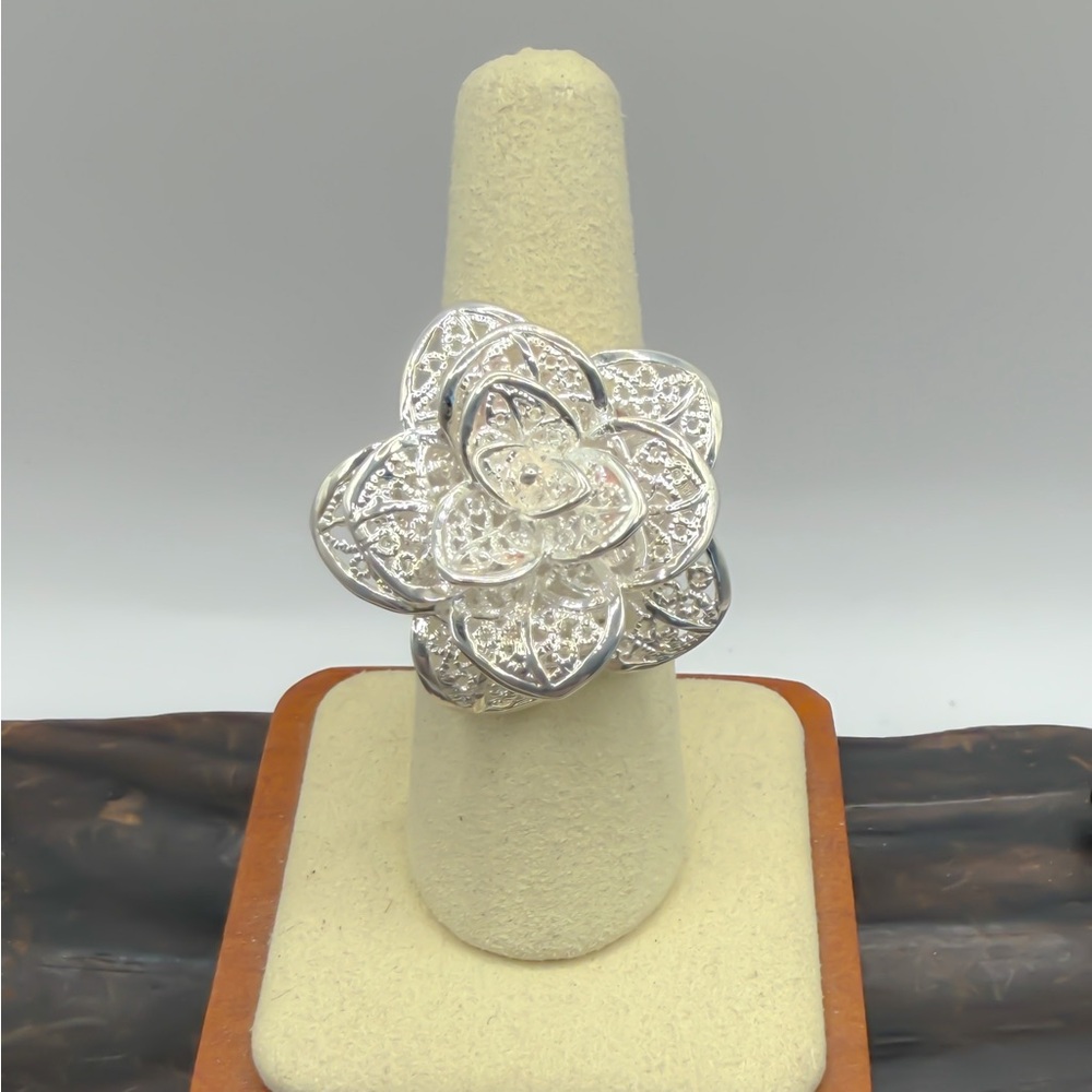 925 Sterling Silver Adjustable Floral Filigree Ring - Picture 14 of 16